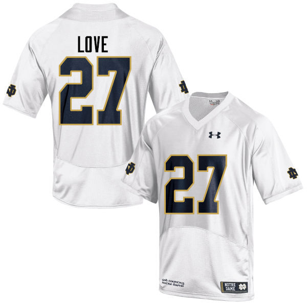 Men's NCAA Notre Dame Fighting Irish #27 Julian Love Stitched College Under Armour Authentic White Football Jersey NT10V47NQ